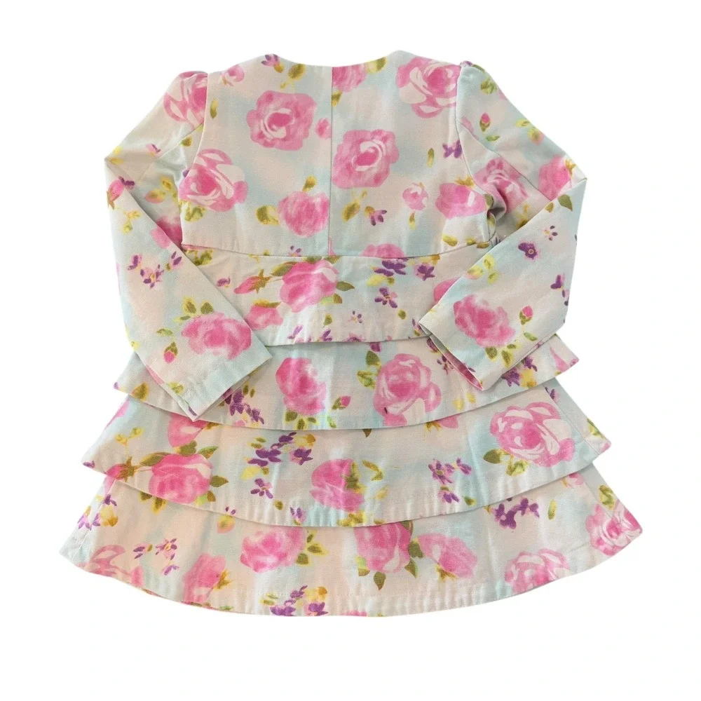 Richie House Girls Floral Tiered Jacket Pink Roses Cotton Size 3/4 Spring Easter
